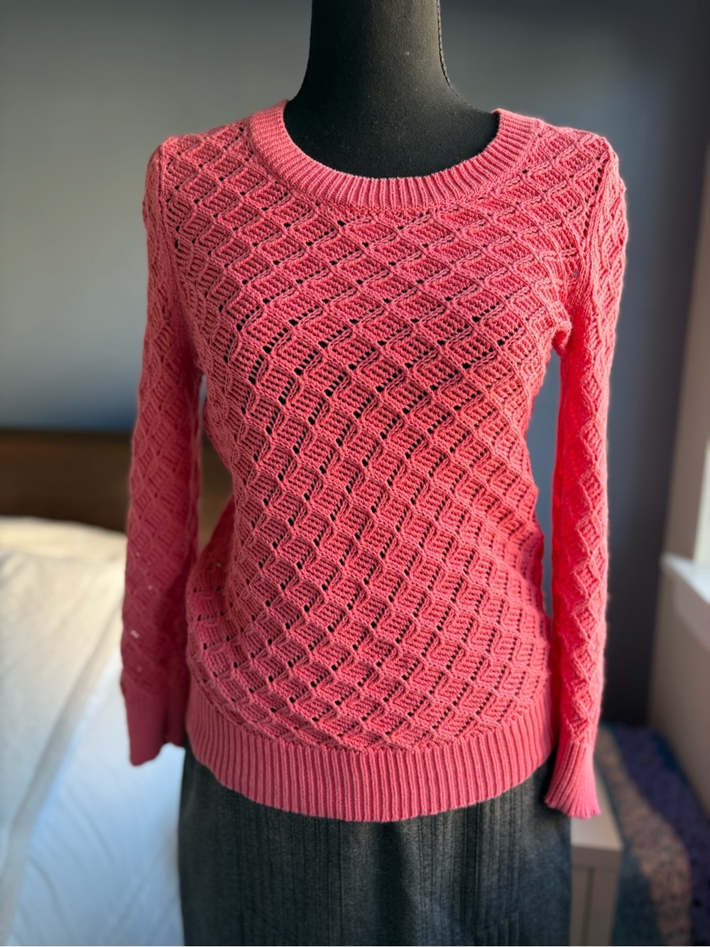 Banana Republic Coral Pink Openwork Crewneck Sweater